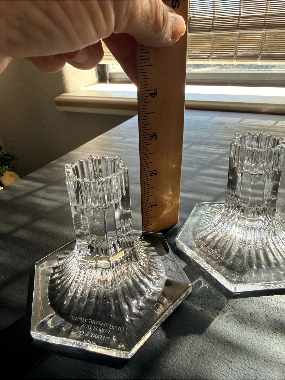 Pair Tiffany Louis Comfort Collection Crystal Pleated Candle Holders